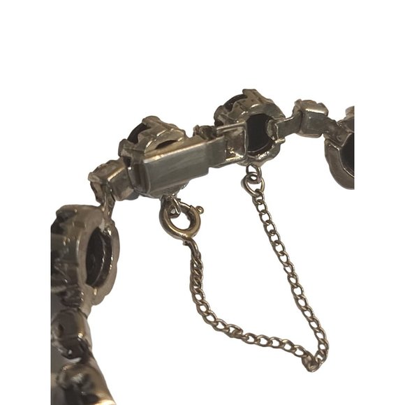Schiaparelli Black Rhinestone Bracelet with safety chain one missing stone - Picture 9 of 12